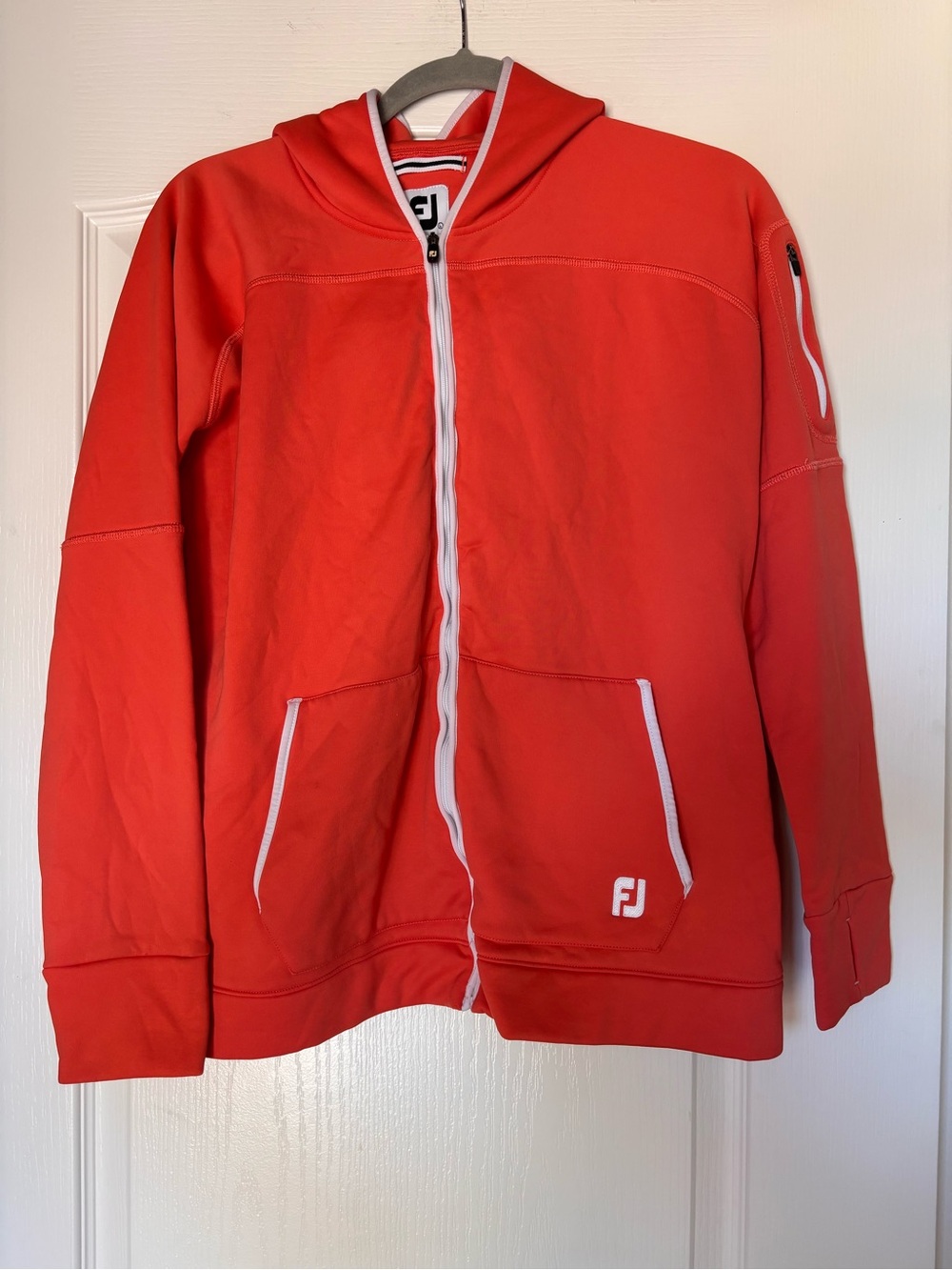 FootJoy FJ Hooded Performance Jacket Womens Large Hoodie Full Zip Orange Golf